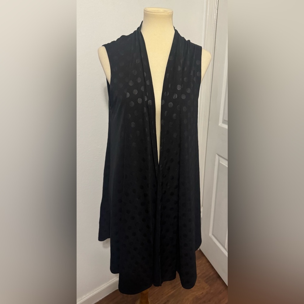 Bryn Walker Black Tonal Polka Dot Draped Open Front Vest Lagenlook Artsy Small